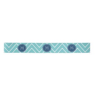 Navy Blue, Teal Chevron Pattern Your Monogram Satin Ribbon