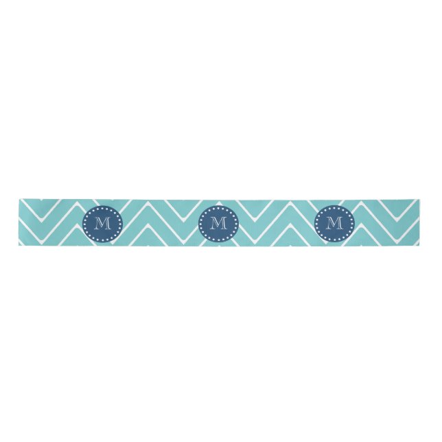 Navy Blue, Teal Chevron Pattern | Your Monogram Satin Ribbon (Front)