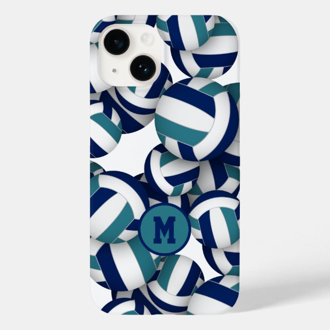 navy blue teal girls volleyballs pattern Case-Mate iPhone case (Back)