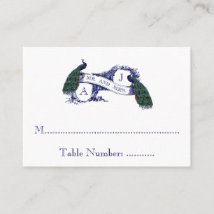 Navy Blue, Teal Peacock Wedding Seating Card