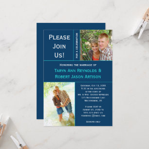 Navy Blue Teal Photo Block Post Wedding Invitation