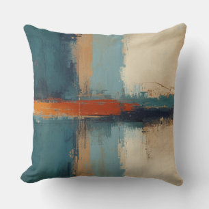 Navy Blue Teal Red Modern Rustic Abstract Design Cushion
