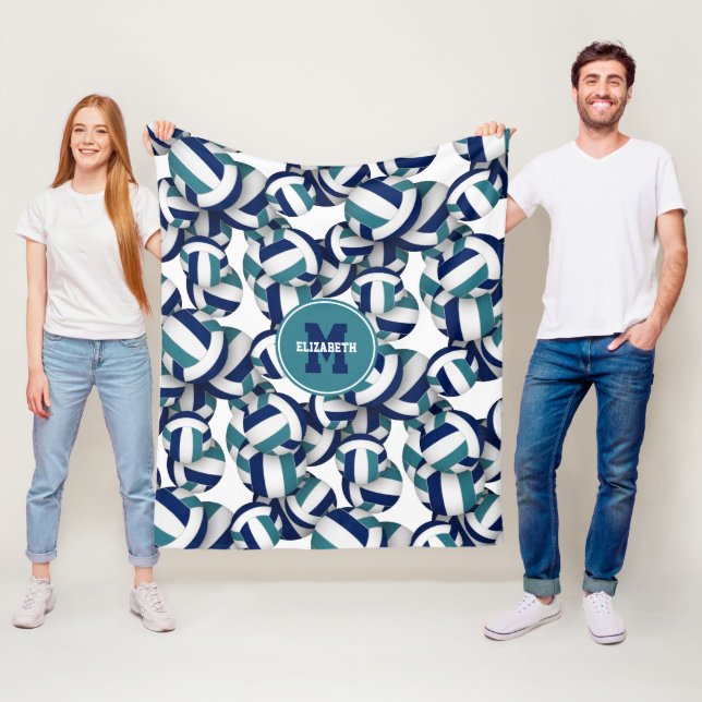 navy blue teal school team colours volleyballs fleece blanket (In Situ)