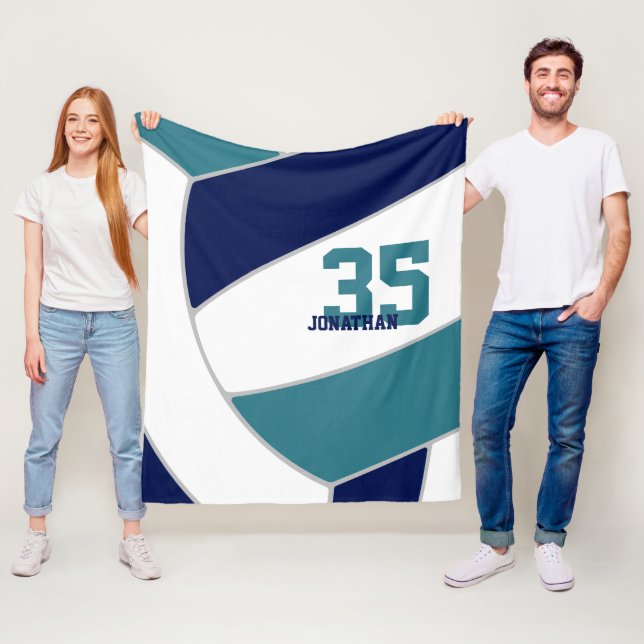 navy blue teal team colours ginormous volleyball fleece blanket (In Situ)