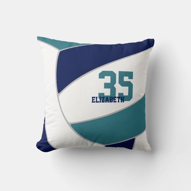 navy blue teal team colours volleyball cushion (Front)