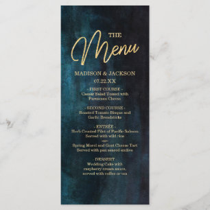 Navy Blue & Teal Watercolor & Gold Wedding Menu