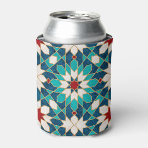 Navy Blue Teal White Red Marble Moroccan Mosaic Can Cooler