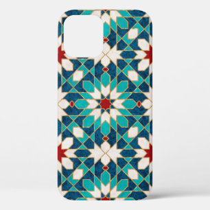 Navy Blue Teal White Red Marble Moroccan Mosaic iPhone 12 Case