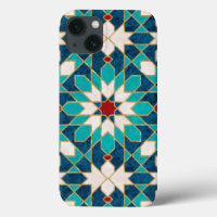 Navy Blue Teal White Red Marble Moroccan Mosaic 