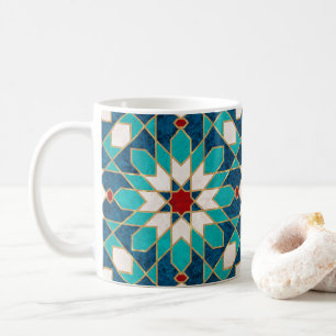 Navy Blue Teal White Red Marble Moroccan Mosaic Coffee Mug