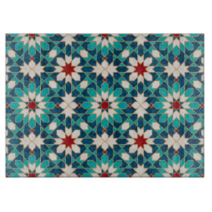 Navy Blue Teal White Red Marble Moroccan Mosaic   Cutting Board
