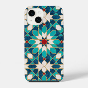 Navy Blue Teal White Red Marble Moroccan Mosaic iPhone 14 Case