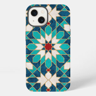 Navy Blue Teal White Red Marble Moroccan Mosaic iPhone 13 Case
