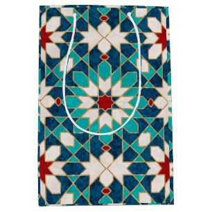 Navy Blue Teal White Red Marble Moroccan Mosaic    Medium Gift Bag