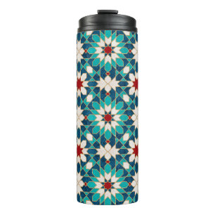 Navy Blue Teal White Red Marble Moroccan Mosaic Thermal Tumbler