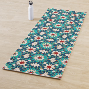 Navy Blue Teal White Red Marble Moroccan Mosaic  Yoga Mat