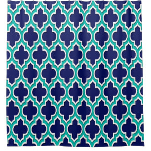 Navy Blue Teal White XL Moroccan #4DS Shower Curtain