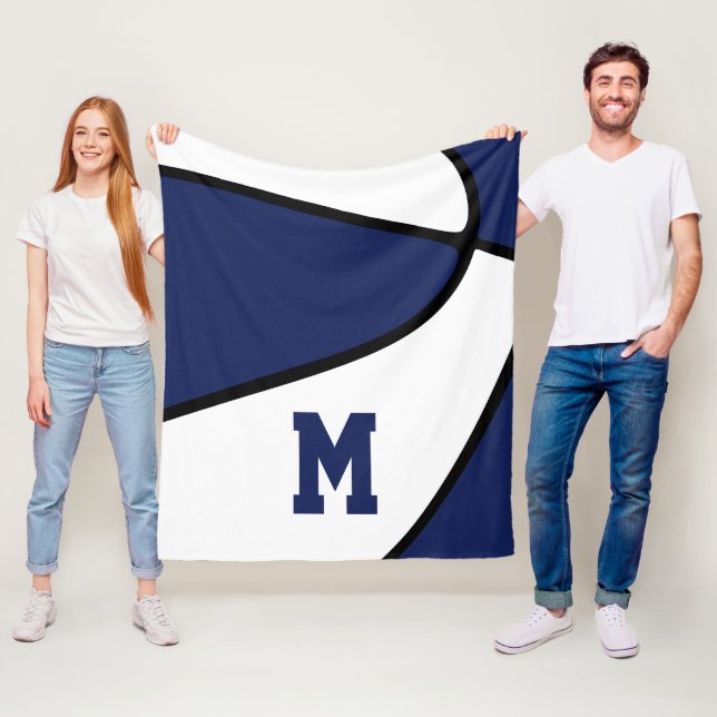 navy blue team colours boys girls basketball decor fleece blanket (In Situ)