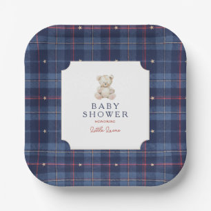 Navy blue teddy bear baby shower paper plate