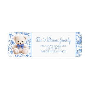 Navy blue teddy bear baby shower return address