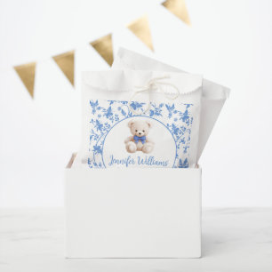 Navy blue teddy bear floral baby boy shower candy favour bags