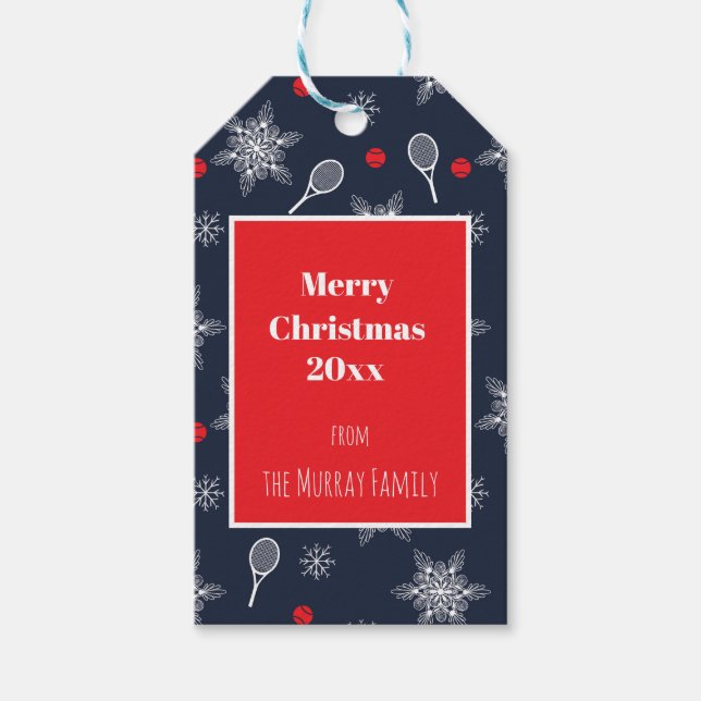 Navy blue 💙 tennis Christmas  Gift Tags (Front)