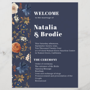 Navy Blue Terracotta Bohemian Wedding Program