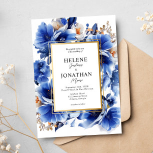 Navy Blue Terracotta Floral Garden Elegant Wedding Invitation