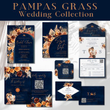 Navy Blue & Terracotta QR Code Save The Date