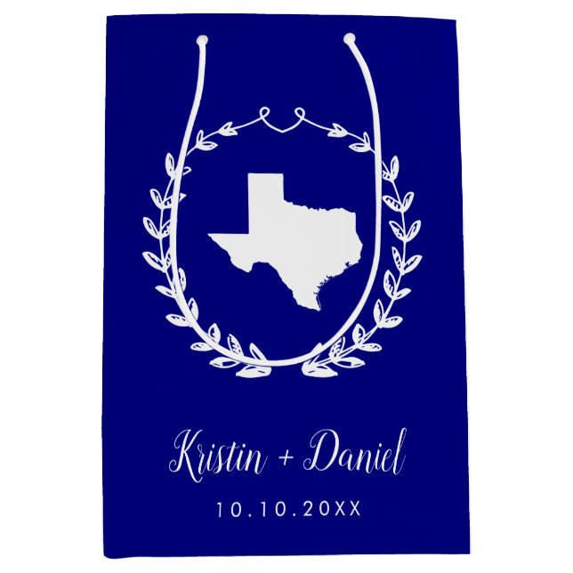 Navy Blue Texas Map Wedding Welcome Swag Medium Gift Bag (Front)