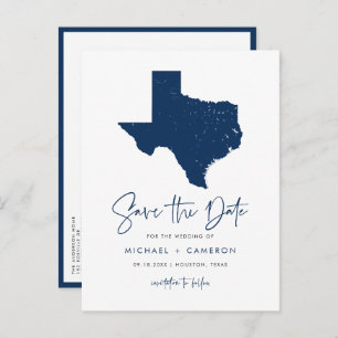 Navy Blue Texas State Map QR Code Save the Date Announcement Postcard