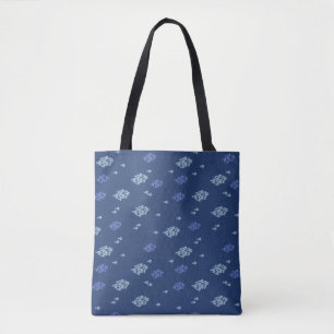 Navy Blue texture with Blue fish repeat design Tote Bag
