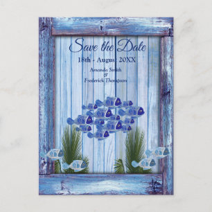 Navy - Blue Textured underwate fish Save the Dates Announcement Postcard