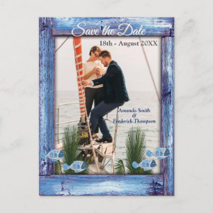 Navy - Blue Textured Wood & fish Save the Dates Announcement Postcard