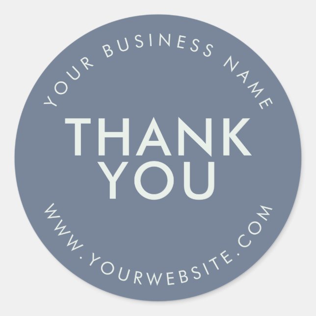 Navy Blue THANK YOU Custom Text Business Website Classic Round Sticker (Front)