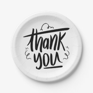 Navy Blue Thank You Hearts Flowers Wedding Paper Plate
