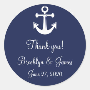 Navy Blue Thank You Nautical Wedding Stickers