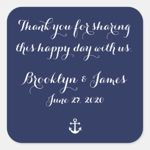 Navy Blue Thank You Nautical Wedding Stickers