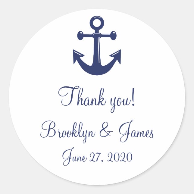 Navy Blue Thank You Nautical Wedding Stickers (Front)