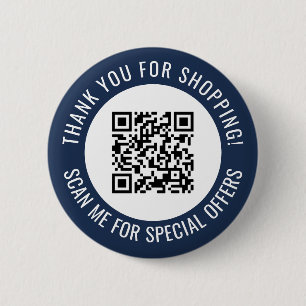 Navy Blue Thank You & Scan Me Promotional QR Code 6 Cm Round Badge