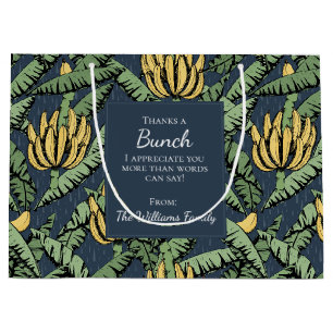 Navy Blue Thanks a Bunch Yellow Bananas Thank You Large Gift Bag