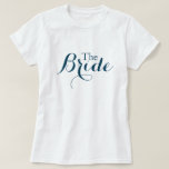 Navy blue the bride T-Shirt<br><div class="desc">Custom wedding tote bag features a navy blue,  decorative elegant custom text that can be personalised with the name and role of the person in your bridal party.</div>