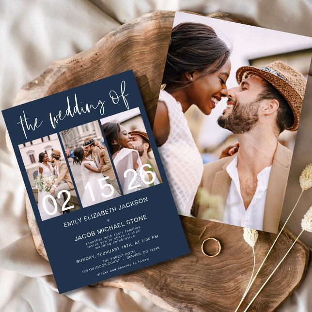 Navy Blue The Wedding of Photo Simple Minimalist Invitation (Creator Uploaded)