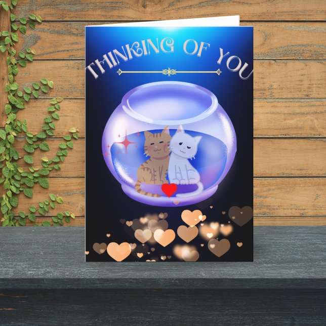 Navy Blue Thinking Of You Love Cat Crystal Modern  Thank You Card (Creator Uploaded)