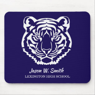 Navy Blue Tigers Logo School Mascot Mouse Mat