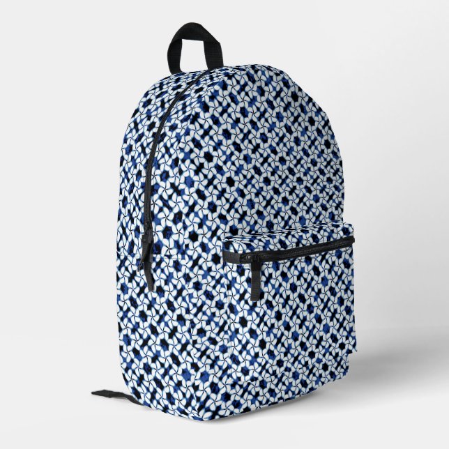 Navy Blue Tile Dark Kumo Shibori Tiling Textile Printed Backpack (Back Corner Left)