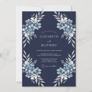Navy Blue Timeless Winter Wedding Invitation