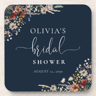Navy Blue Tiny Wildflower Bridal Shower Coaster