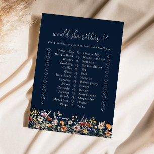Navy Blue Tiny Wildflower Bridal Shower Game