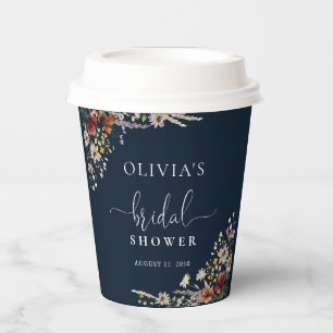 Navy Blue Tiny Wildflower Bridal Shower Paper Cups